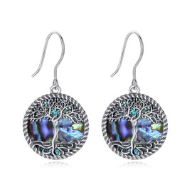 Tree Of Life Earrings for Women Aeonslove Sterling Silver Drop Dangle Earrings Abalone Shell Jewellery Gifts for Mum Ladies Girls Christmas Birthday
