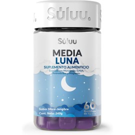 Súluu Media Luna Gomitas Vitaminadas, Sueño Profundo, Duradero y Reparador Aliviando el Insomnio 60 Gomitas Sabor Mora-Jengibre Manzanilla, GABA, L-Teanina, L-Triptófano y Magnesio Sin Gluten