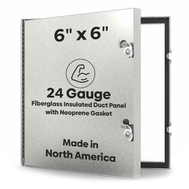 Best 6” x 6” Hinged Duct Access Panel with Neoprene Gasketing, 24-Gauge Galvanized Steel Access Door for Sheet Metal Duct, Fiberglass Insulated Double Panel, Notched Knock Over Tabs, BA-HD-5070