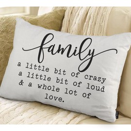 EKOBLA Family Quote Throw Pillow Case Cushion Cover Family A Little Bit of Crazy Waist Lumber Cotton Throw Pillow Cover Decorative Oblong Cushion Cover 12x20 Inches for Couch Sofa Home Decoration