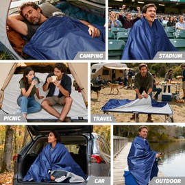 KawaGebo Kamp Fleece Waterproof Outdoor Blanket - Windproof Stadium Blanket for Camping, Picnics, and Sports Stay Dry and Comfortable 80"x 58"(Blue)