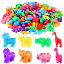 Hicarer Animal Shaped Beads Plastic Zoo Animal Pony Bead Charms Colorful Craft Beads 0.66 Pounds with Various Animal Design for Kids DIY Craft Jewelry Making Necklace Bracelet Supplies(180 Pcs)