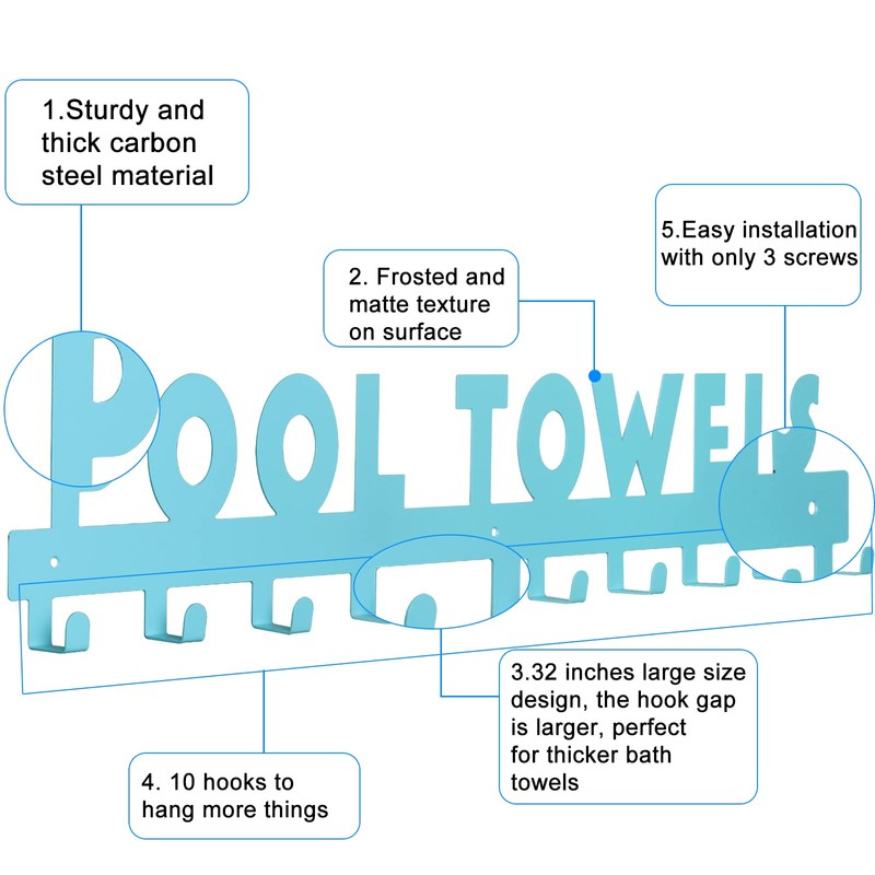 IBosins Large Pool Towel Rack with 10 Hooks, Towel Holder