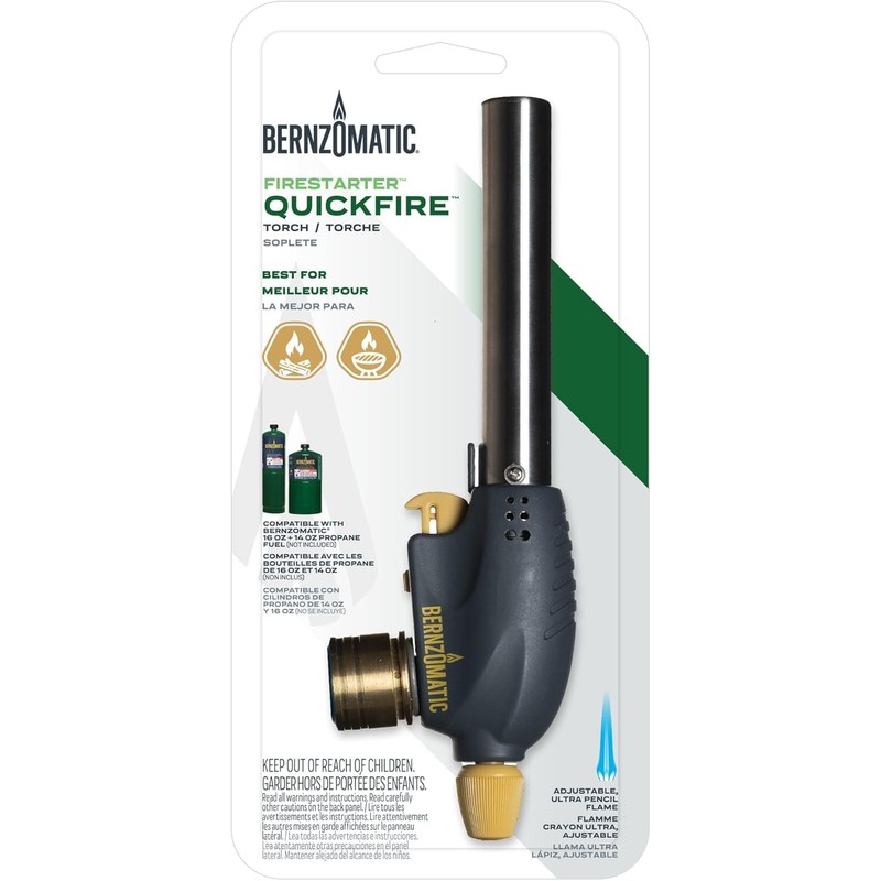 Bernzomatic QuickFire Outdoor Torch, High Output, Wind-Resistant Propane Hand Torch