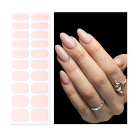 Oauee Semi Cured Gel Nail Strips | Built-In Gel Top Coat | UV Light Required | Salon Quality, Easy Application And Removal (Soft lvory Pink)