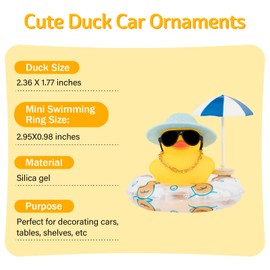 wonuu Rubber Duck Car Ornaments Dashboard Decorations for Cute Accessories with Straw Hat Necklace Sun Umbrella and Sunglasses, Blue