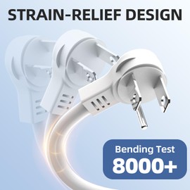 SmartWhale 6FT Extension Cord Indoor, 1875W 15A Flat Plug Extension Cord with 3 Prong, Low Profile Power Cable, White