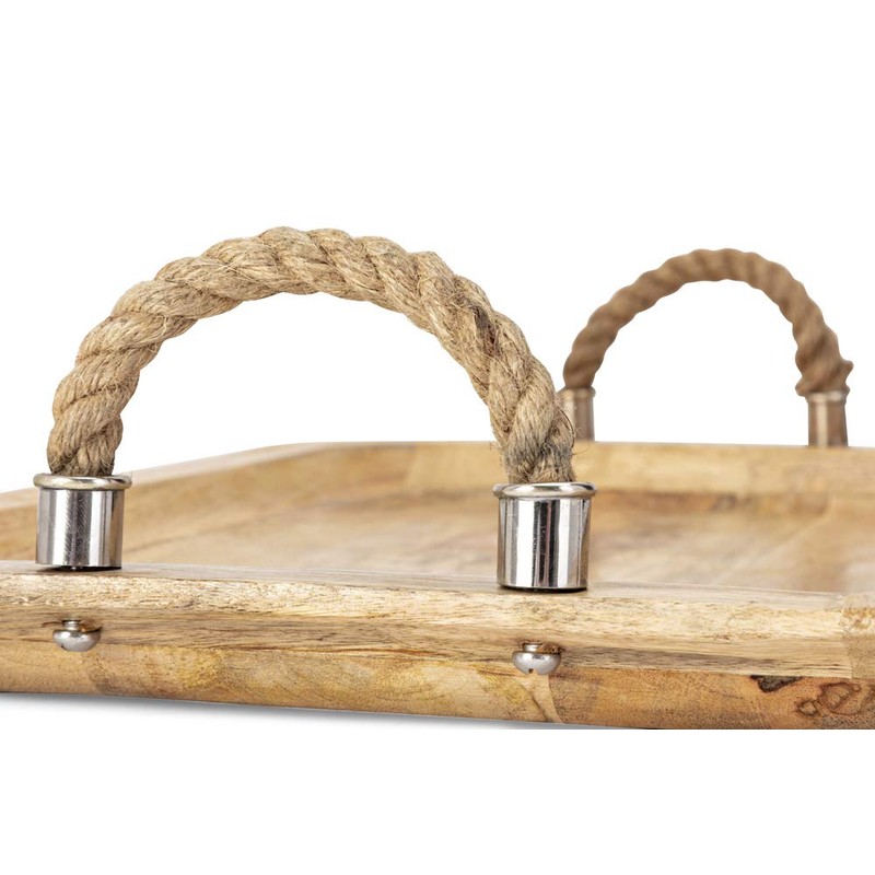 IMAX 71727-2 Tabari Wood Trays with Jute Handle, 2-Pack