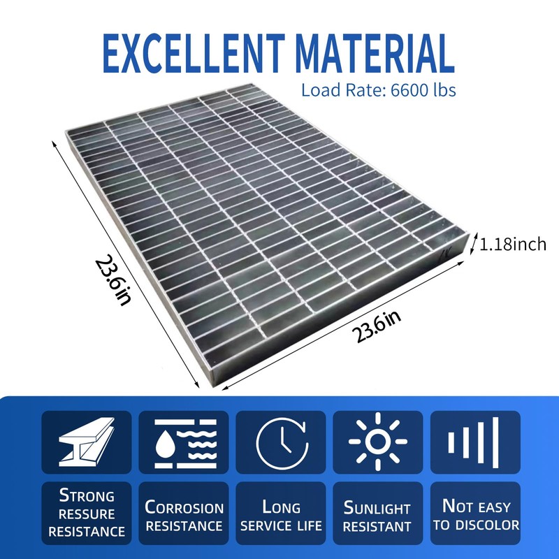 Outdoor Galvanized Steel Drain Grate,23.6x23.6 Heavy Duty Drain Cover,B125 Class