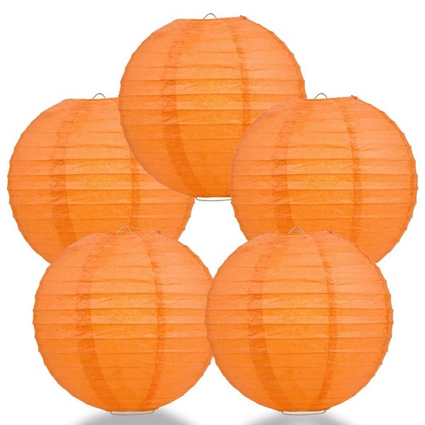PaperLanternStore.com (5-Pack) 12 Inch Persimmon Orange Round Paper Lantern, Even