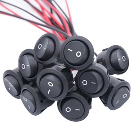 TWTADE 10Pcs Round Rocker Switch ON Off Switch 12V Toggle Switches 2Pin SPST with Pre-Wired 6A/250V 10A/125V AC for Boat, Car etc.KCD1-X-Y