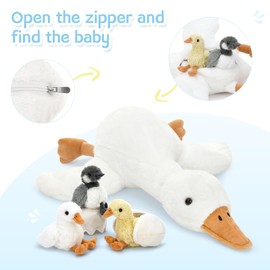 Tezituor Goose Stuffed Animal with Babies&Eggs, 23.6 Large Goose Plush Hugging Pillow Soft Swan Plushies Toys Birthday Christmas for Kids Boys Girls