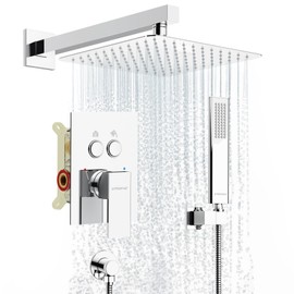Shower System Shower Faucet Set with Push-Button Diverter and Wall Supply Elbow 10 Inch Shower Head Polished Chrome