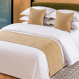 OSVINO Solid Bed Runner Textured Chenille Bed End Scarf Wear-Resistant Decorative Bedding Protection for Hotel Bedroom Wedding Room, Light Brown, Queen
