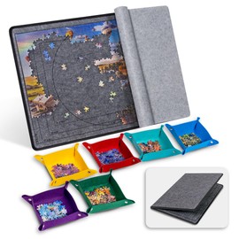 Becko US 1000 Piece Jigsaw Puzzle Board with 6 Sorting Trays & Felt Cover, Foldable Puzzle Mat with Auxiliary Lines for Puzzle Storage Saver, Lightweight & Portable, for 1000 Pieces Jigsaws Puzzles