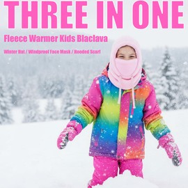 Kids Fleece Balaclava Ski Mask for Boys Girls,Windproof Winter Face Mask with Neck Warmer,Soft Warm Hood Scarf Head Cover Hat (Pink, 5-13 Years)