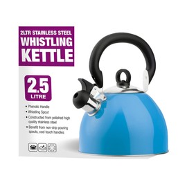 Whistling Kettle 2.5 Litre Stainless Steel Stovetop Kettle Camping Kettle Travel Kettle HTUK (Blue)