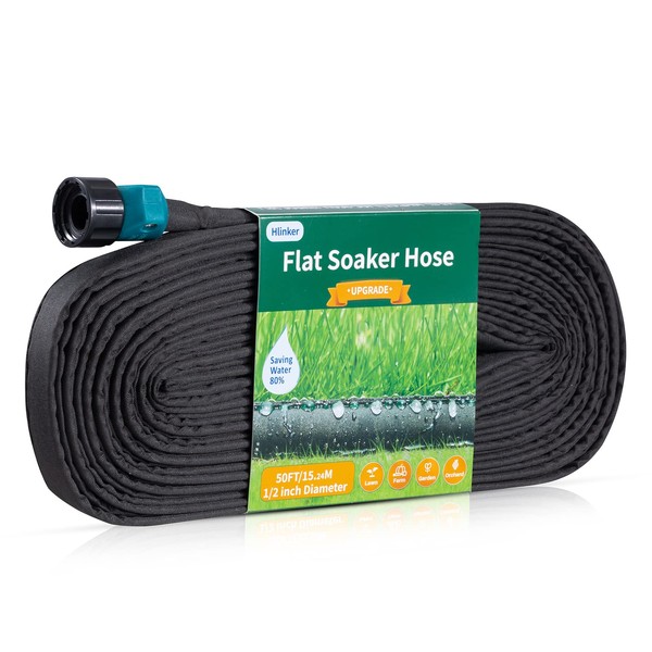 Hlinker Hlinker Flat Soaker Hose 50 FT for Garden Beds,