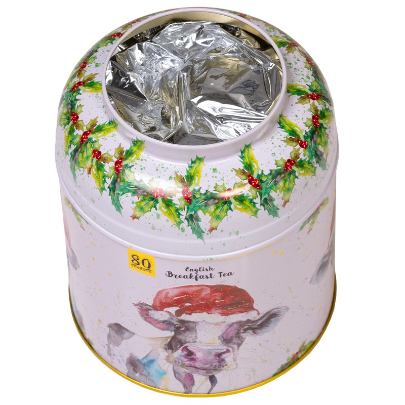 New English Teas Christmas Cow Tea Caddy with 80 English