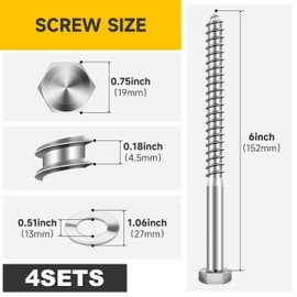 (4Sets) 1/2" x 6" Hex Head Lag Bolts, Heavy Duty Lag Screws with Washers, 304 Stainless Steel Bolts 18-8, Lag Screws Wood Screws, Partial Thread Bright Finish, 1/2 Bolt by Mywish