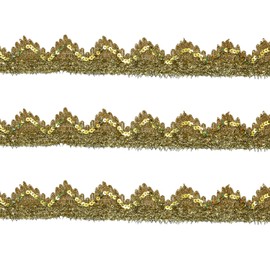 Tibaoffy Long 14 Yard Wide 35mm/1.37inch Light Gold with Gold Sequins lace Trim Decorated Craft Ribbon for DIY Craft Sewing Fabric, Crafts and Sewing（Light Gold with Gold Sequins）