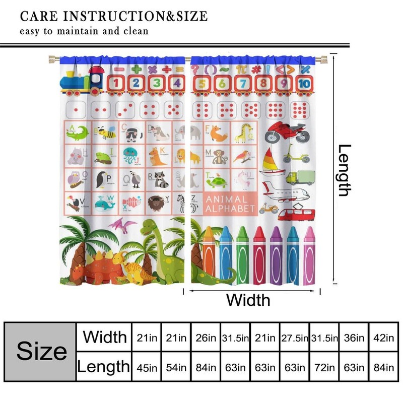 Alphabet Classroom Decor Curtains,ABC Cartoon Colourful Dinosaur Fun Car Alphabet