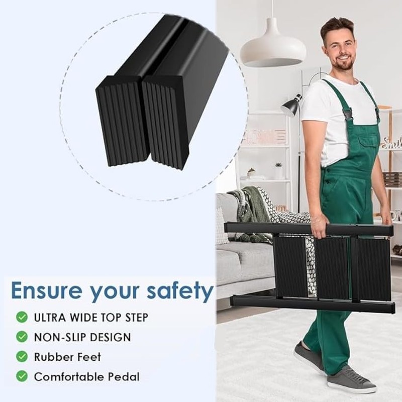 MAMIZO 3-Step Aluminum Step Ladder - Portable and Lightweight with