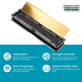 Keypak 10.62" (27cm) Door Letterplate – Adjustable Letter Box for UPVC Composite Timber Doors, Fits 40–80mm Doors, Anti-Snap Flap, Internal Draught Excluder Letterbox (Black/Polished Gold)