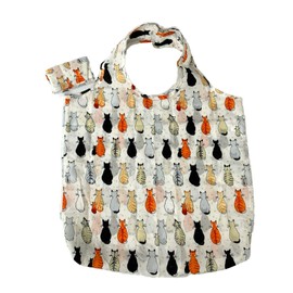 Large Novelty Themed Reusable Eco Roll Up Foldaway Shopping Beach Bag Pouch 60cm x 40cm (Cats in Waiting)