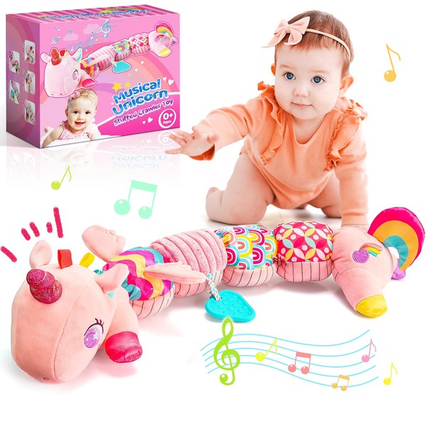 Toyzey Baby Toy 0-6 Months, Gift Baby 0-6 Months Montessori Toy Baby 0-6 Months Unicorn Toy Boys Girls Sensory Toy Baby 0-6 Months Musical Caterpillar Baby Gift