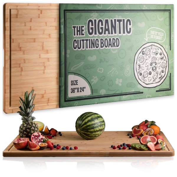 Gigantic Extra Large Cutting Board for Kitchen 36 X 24 by Grizzly Living - Heavy Duty Bamboo Chopping Boards for Meat, Veg & Charcuterie With Juice Grooves - Thick Wood Board for Stove & Countertop