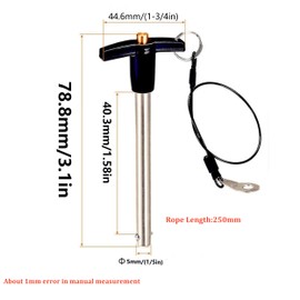 NRC&XRC Stainless Steel 304 Push-Button Quick Release Pin T Handle Lock Pins, Pin Dia 5mm(1/5in) ) Usage Length 40mm (App.1.5in) with Lanyard Cable1 PC (1)