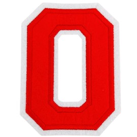 2Pcs 4.5" Red Embroidered Number Patches, Iron-On or Sew-On Appliques for Clothing, Jackets, Backpacks – Varsity Style with White Border (red 0)