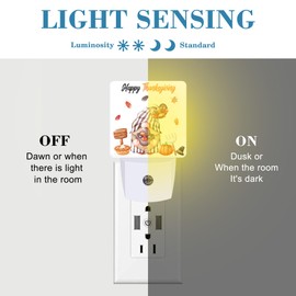 Uiaoiais Thanksgiving Cute Gnome Turkey Pumpkin Night Light for Kids, LED Night Light Plug into Wall with Dusk to Dawn Sensor for Girls Boys Women Room Decor,Hallway,Kitchen,Bathroom,Nursery,Stairs