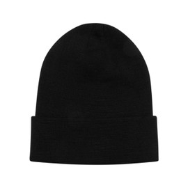 Urban Classics Leather Patch Long Beanie, Unisex Knitted Beanie for Men and Women in Many Colours, One Size, black, Einheitsgröße