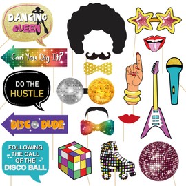 20Pcs Disco Party Photo Booth Props Disco Party Supplies 1970s Disco Throwback Party Photo Booth Props for Retro Disco Fever Dance Party 70's Boogie Party 1970s Birthday Hippie Party Favors