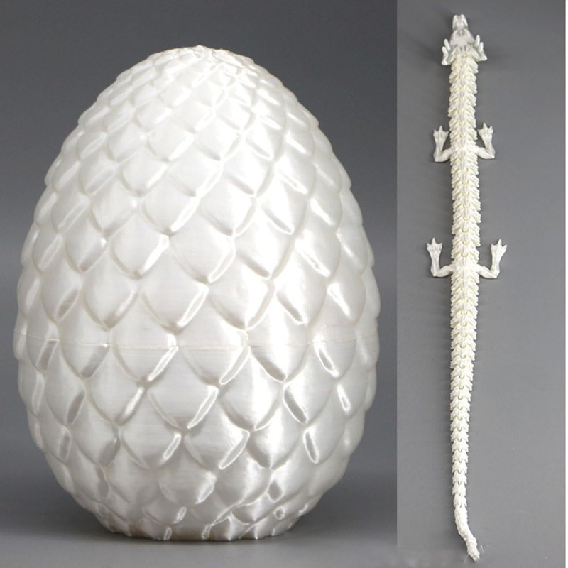 3D Printed Articulated Dragon Egg With Dragon Inside (Silk White)