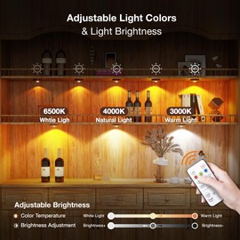 Rechargeable Puck Lights with Remote Control,2000mAh High Capacity Battery Operated LED Under Cabinet Lighting,Dimmable Tap Stick On& Wireless Closet Light for Kitchen Counter (Dark wood-CCT, 3)
