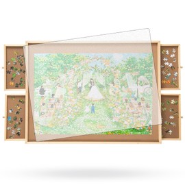 500 Piece Puzzle Board with Drawers, 14" x 28" Jigsaw Puzzle Table with Cover Mat, 4 Drawers, Small Puzzle Table, Birthday Gifts