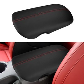 INTGET Car Center Console Cover for Ford Mustang Accessories 2015-2024 2025 2016 2017 2018 2019 2020 2021 2022 2023 Ecoboost/GT Armrest Arm Rest Box Lid Middle Seat Cover (Red Stitches, 2015-2024)