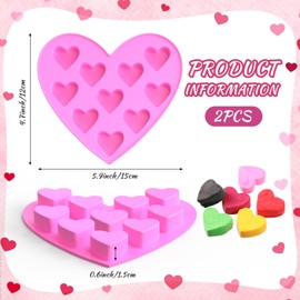 Baderke 2 Pcs Heart Shaped Silicone Molds for Baking, 10 Cavities Silicone Heart Molds Tray for Chocolate Candy Ice(Pink)