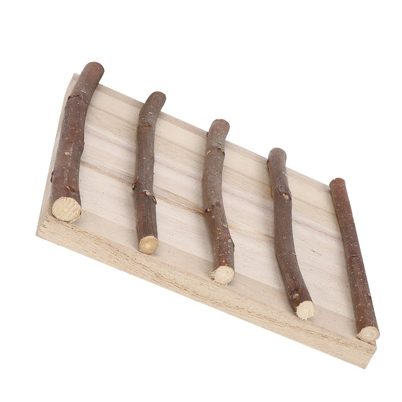 Natural Wood Hamster Feeding Food Bowl Split Climbing Ladder Platform