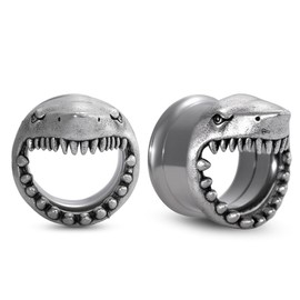 COOEAR Stainless Steel Tunnels, Shark design Earring Plugs, Screw Back Gauges for Ears., 2g(6mm), Metal, sandstone
