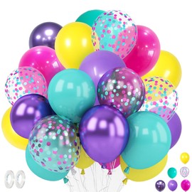 Jiusely Yellow Blue Purple Balloons, Rainbow Balloons 60pcs, Multi Colour Balloons for Girl, Pink and Blue Balloons for Magic Theme Girl Birthday Baby Shower Engagement Decorations Rainbow Party