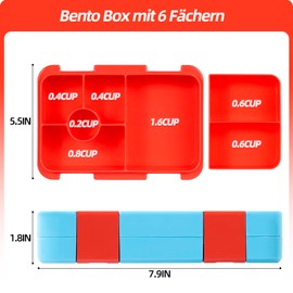 QCQHDU Bento Box for Children and Toddlers, Small Lunch Box with 6 Compartments, BPA-Free Lunch Box Children, Leak-Proof Snack Container for Nursery, Back to School (Light Blue)