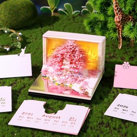 Time Piece 3D Calendar 2027, Tear Away Desk Calendar With LED Light & Tear-Off Notes, Art Sculpture Calendar Gift Idea‌ For Office & Home Decor (Magic Tree - Pink)