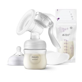 Manual Breast Pump with Natural Motion Technology, Includes 125 ml Natural Bottle and 2 x Nursing Pads