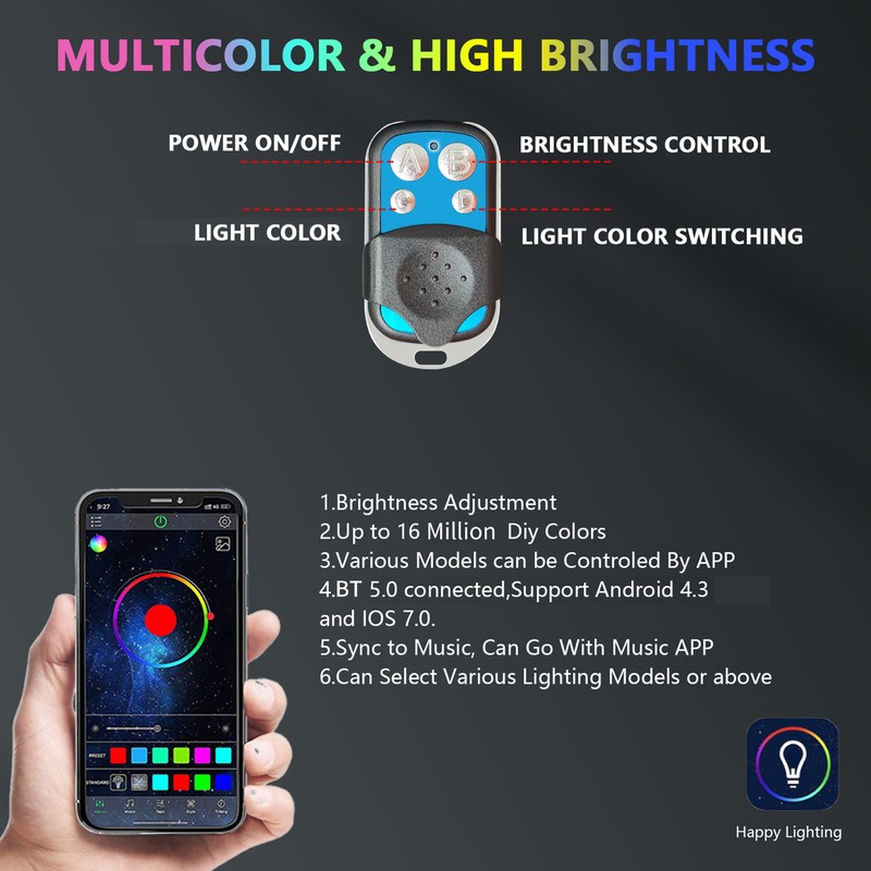 LED Rock Lights 6pcs Multicolor LED Lights Brightness Adjustment Waterproof