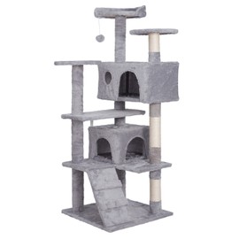 Segawe 55" Light Grey Cat Tree Tower Scratching Post Kitten Condo House Activity Center