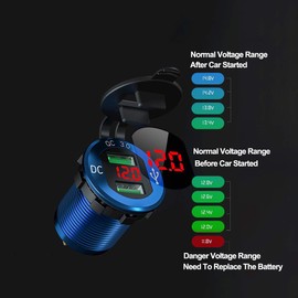 iMESTOU Aluminium Quick Charge 3.0 Marine Dual USB Phone Charger Adapter Waterproof Car USB Socket Outlet DIY Kit with Voltmeter 10A Fuse for 12V/24V Motorcycle Automotive Boat Bus Truck ATV UTV RV
